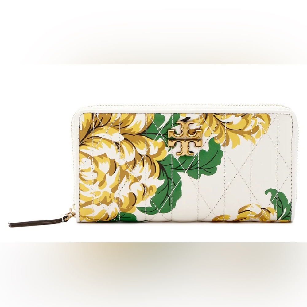 TORY BURCH NWT PREPPY AUTHENTIC LUXURY MINIMALIST FLORAL QUILTED ZIP WALLET